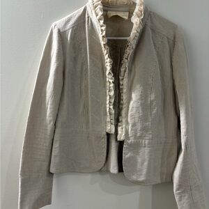 Beaubois Vintage Elegant Cream Ruffled Women's Blazer Size L